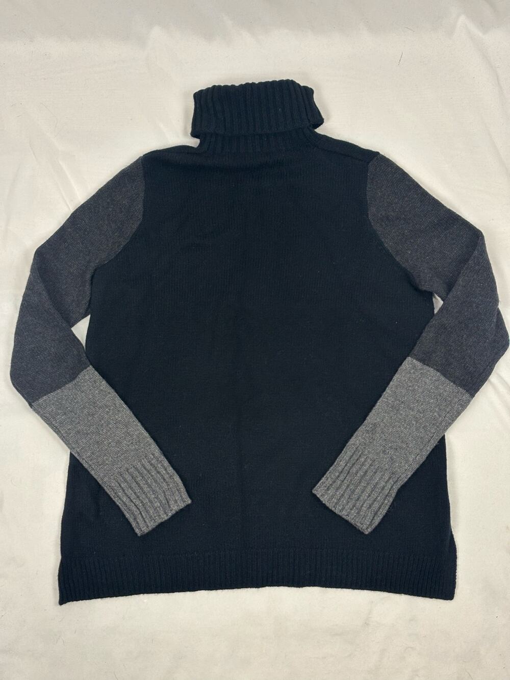 Vince Colorblock Knit Turtleneck Sweater Black Grey Wool Cashmere Blend Size S